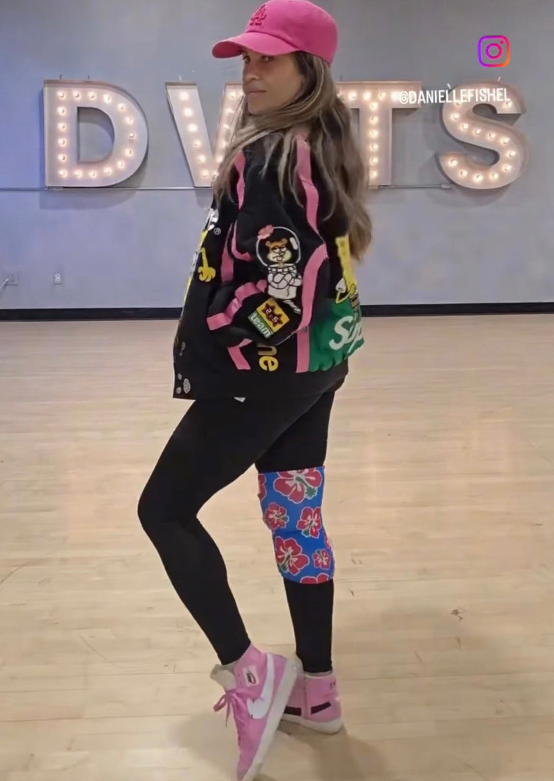 Danielle Fishel wearing a Waikiki HurtSkurt in rehearsals for Dancing with the Stars to help with her hamstring injury